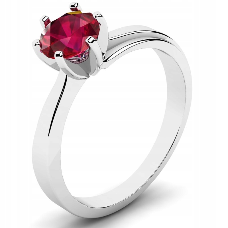 

Pierścionek Z Białego Złota Czerwona Cyrkonia 6MM