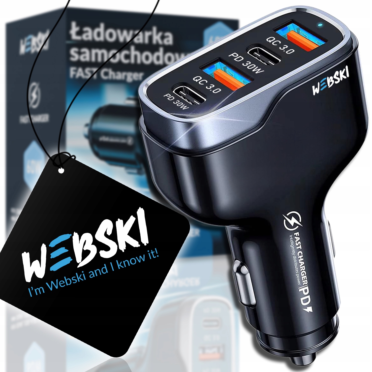 Webski Ładowarka Samochodowa 60W 2xUSB 2xUSB Typ-c Pd 30W Qc Led