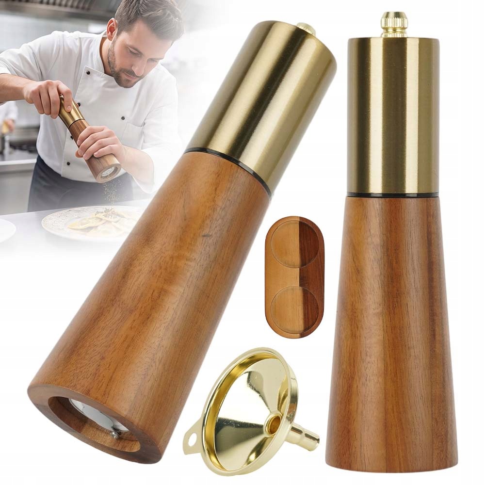 2KS Ruční Mlýnek Na Koření, Sůl A Pepř, Dřevěný, Regulovatelný, Kuchyňská Linka