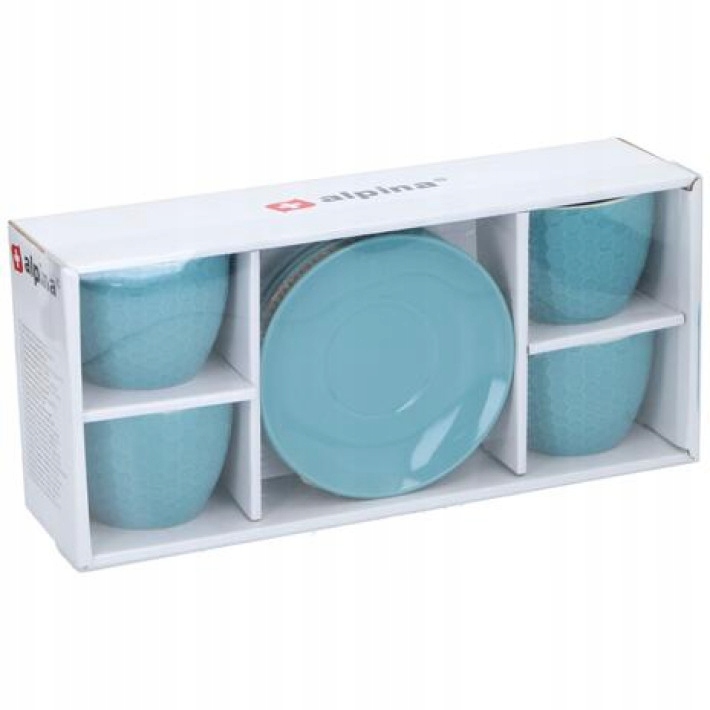 ZESTAW DO KAWY espresso filiżanki + spodki ALPINA, 4+4 Turkusowy