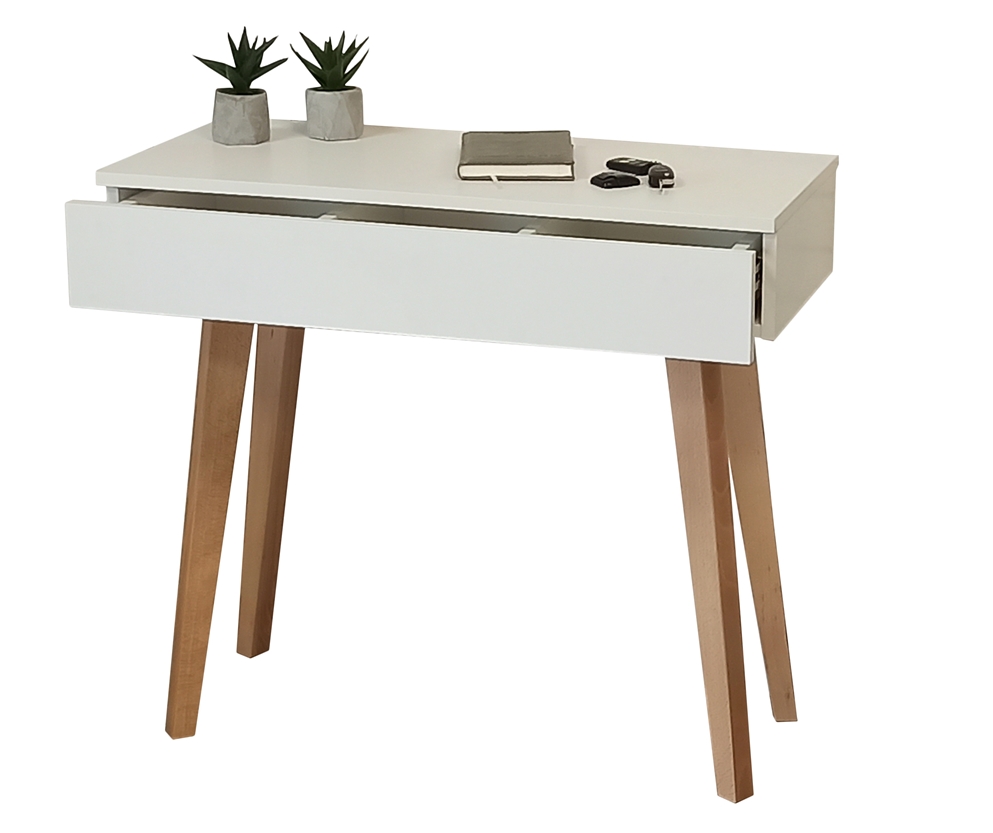 Toaletka Biela Matná Drevené Bukové Nohy 90 CM