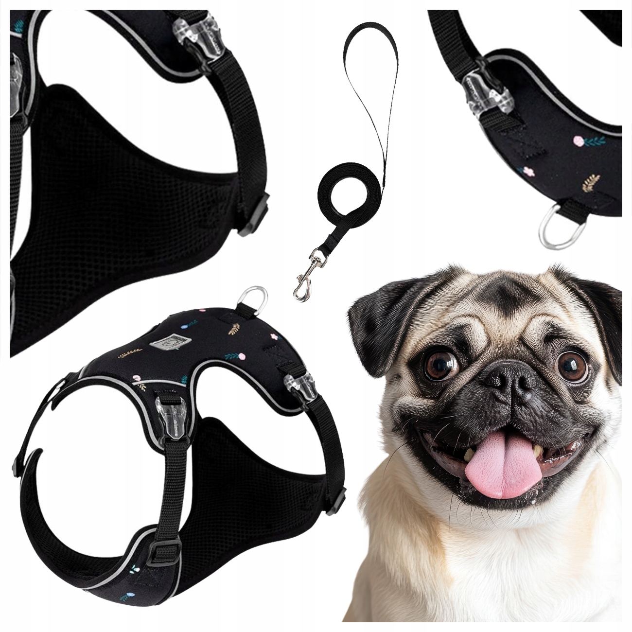 Pásky Vodítko Ultralehké Prodyšné Truelove Lightness Černé Xs