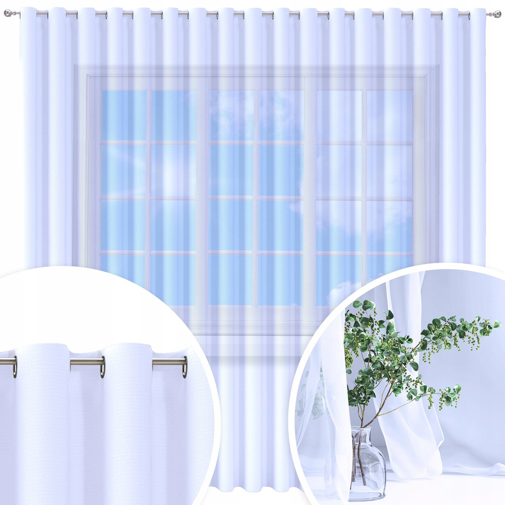 Hotová Záclona Voál Bílá 600X230 CM Závěs Oka Záclony S Průchodkami