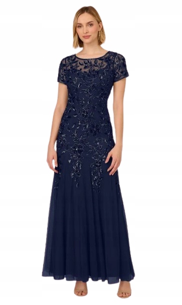 Adrianna Papell Sukně S Krátkým Rukávem Tmavě Modrá Ozdobná 38 Jxk