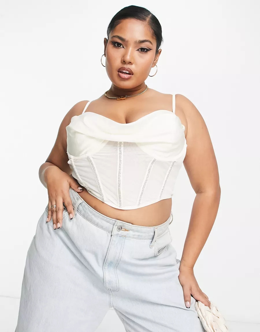 PLUS SIZE TOP GORSETOWY ECRU Z CYRKONIAMI 46 1VAF