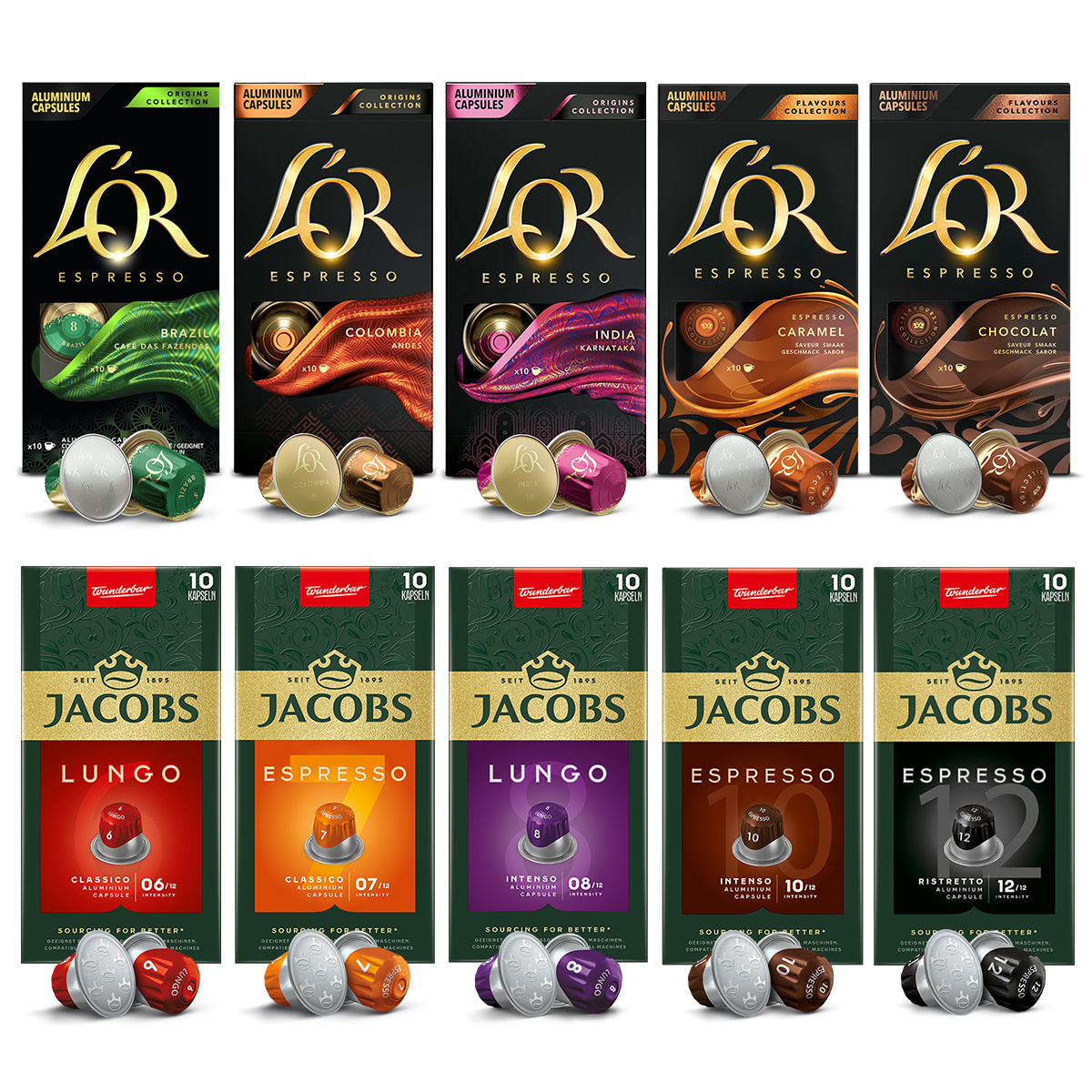Kapsułki Jacobs L'or do Nespresso(r)* mix rodzajów, zestaw 9+1 Gratis!