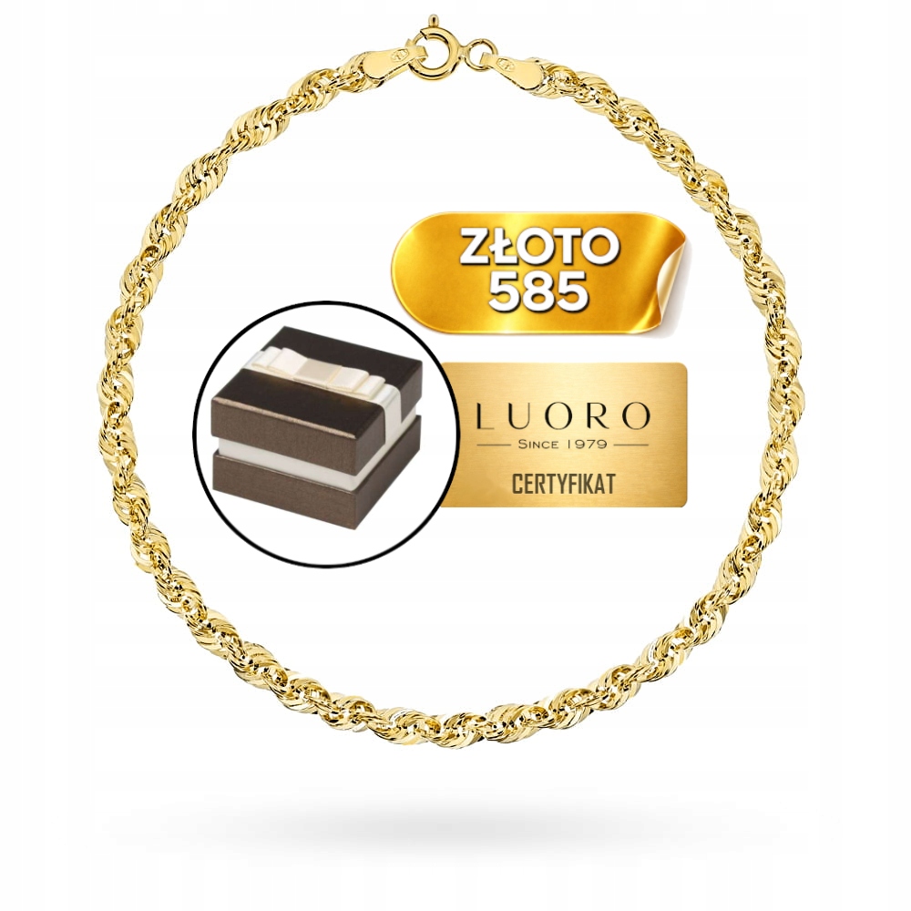 Zlatý Náramek 585 14K Vazba Helisa Žluté Zlato 17 CM Elegantní