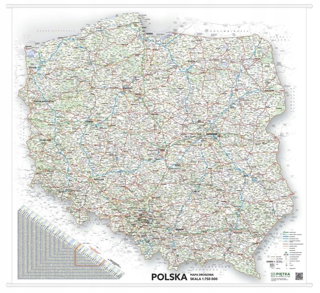 POLSKA MAPA ŚCIENNA DROGOWA SAMOCHODOWA 2023 1:750 000 RURKI PCV
