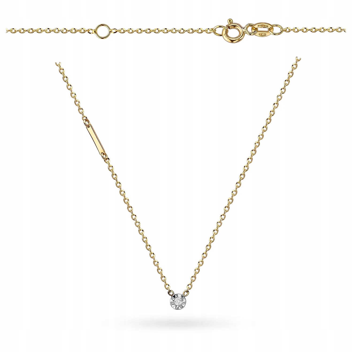 Złoty Naszyjnik z literką I i brylantem 0.02ct 38cm złoto pr. 585
