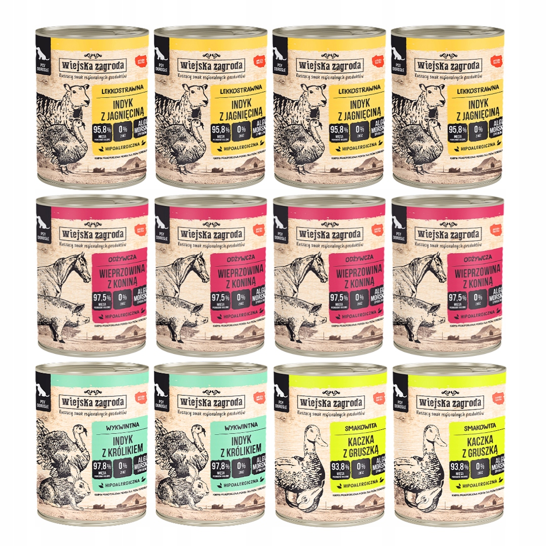 Wiejska Zagroda Mokra Karma Dla Psa Wielki MIX 3 Smaków 12 x 400g