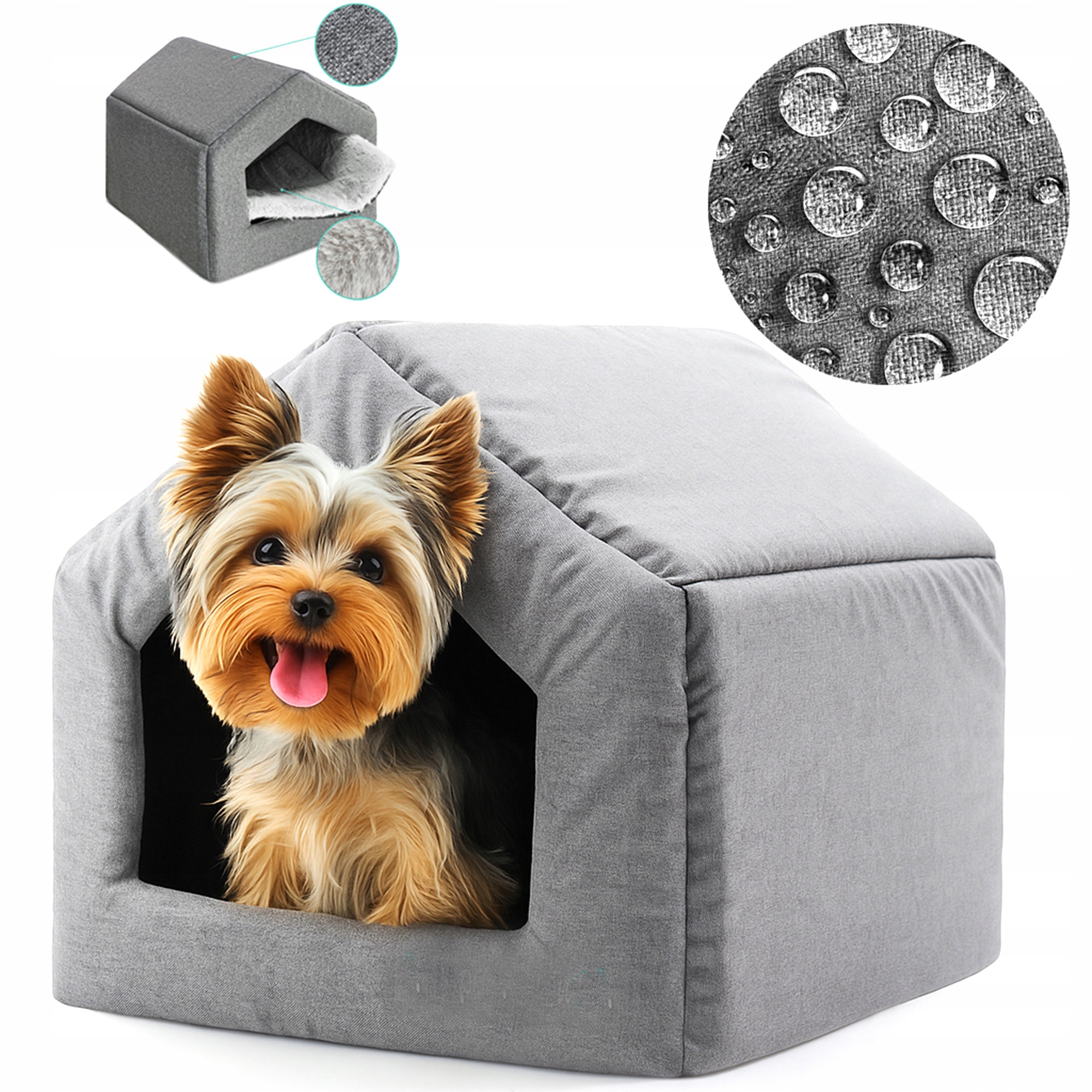 Levně Pelíšek pro psa Budka s teplou kožešinou Voděodolný Domeček L len