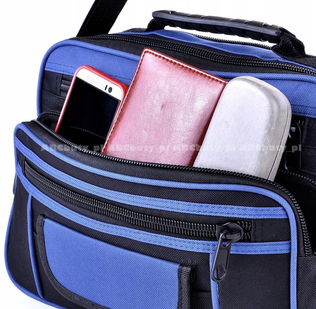 G3-22 GRANATOWA TORBA MĘSKA NA RAMIĘ DO PRACY POZIOMA TECZKA 42x32x18cm 25L Kod producenta SOLIDNA MĘSKA TORBA NA RAMIĘ BHP LISTONOSZKA