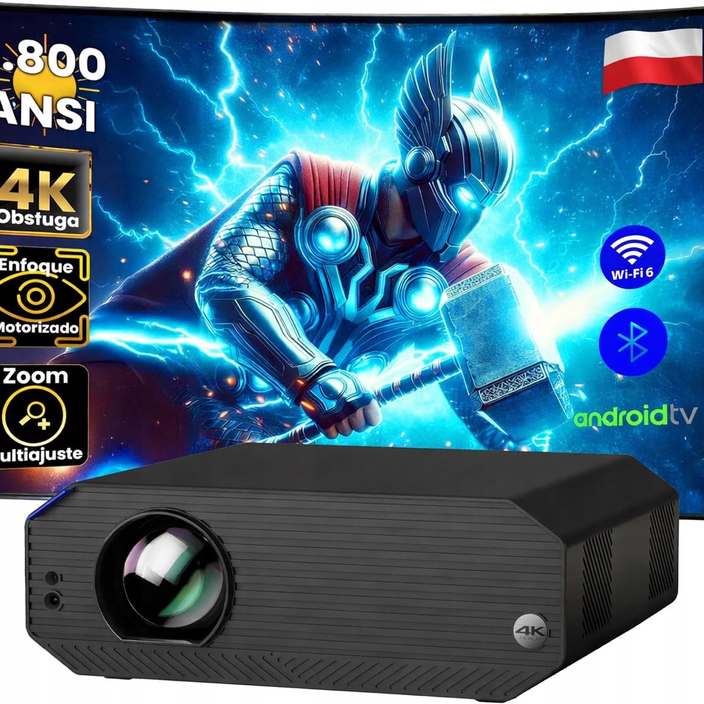 Projektor Unicview K5000 4K 1800 Ansi Android WiFi Hdmi Głośnik Auto Focus
