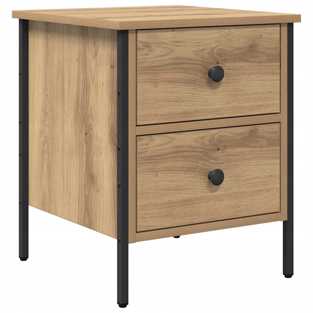 Noční stolek dub artisan 40 x 42 x 50 cm, inženýrské dřevo a kov