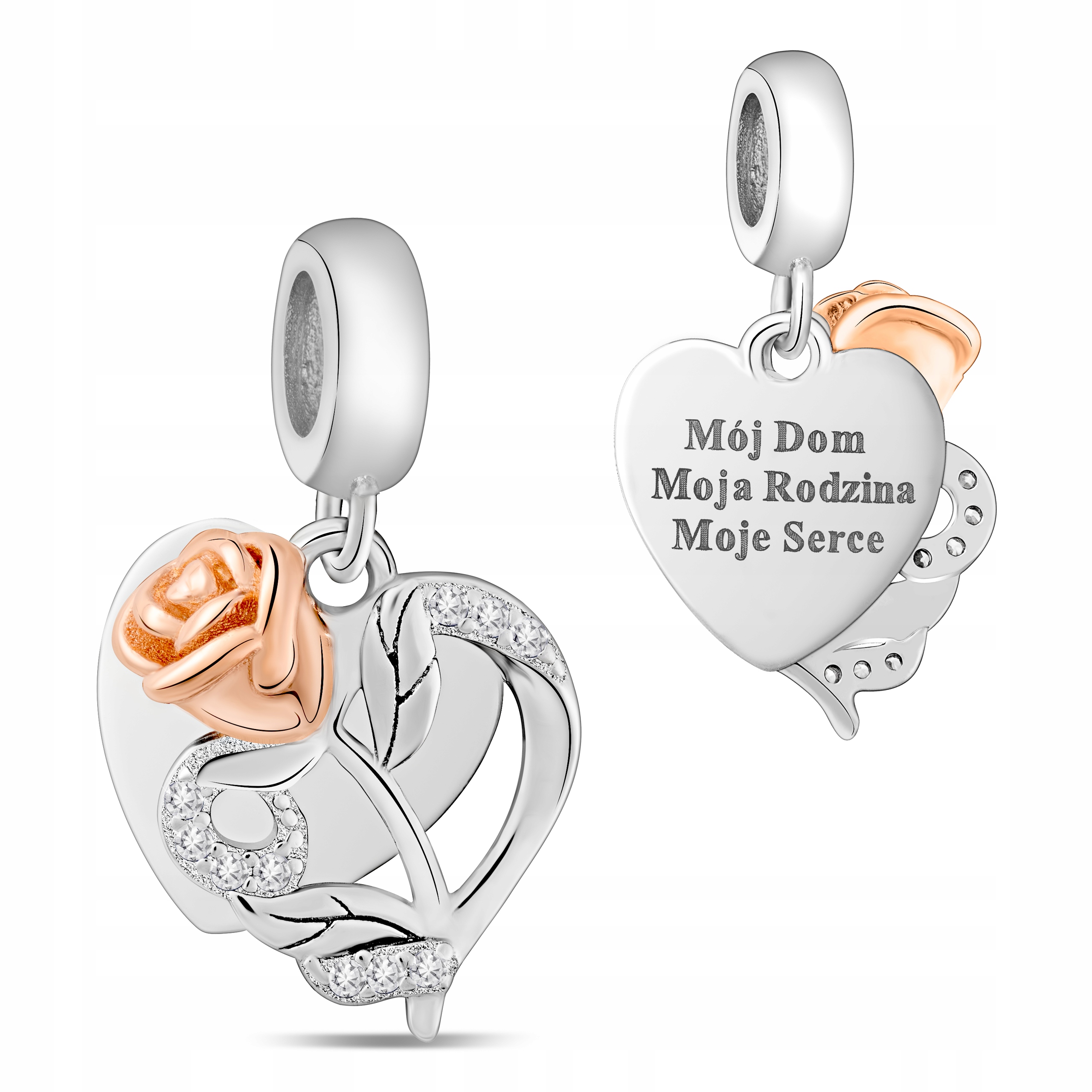 

Charms zawieszka Serce Róża Srebro z Grawerem