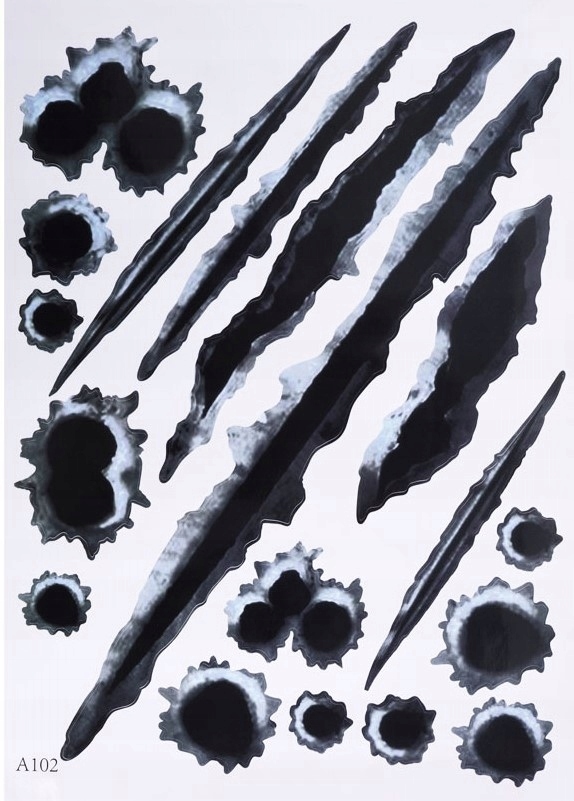 Naklejka 3D samochód dziury po kulach zadrapanie pazury auto tuning krecha