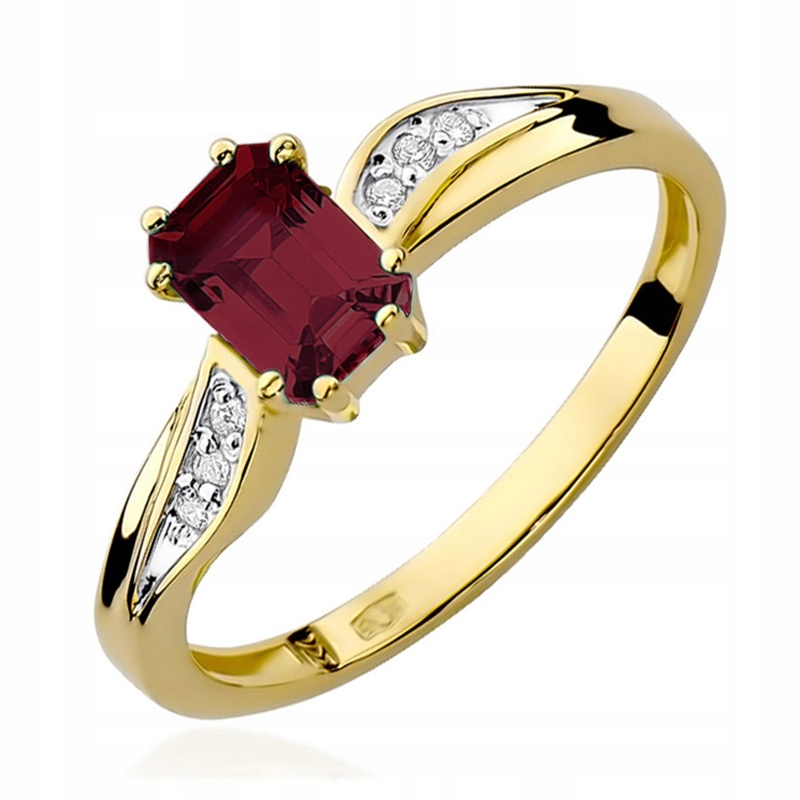 Zlatý Prstýnek s Granátem 0,70 ct a Brilianty