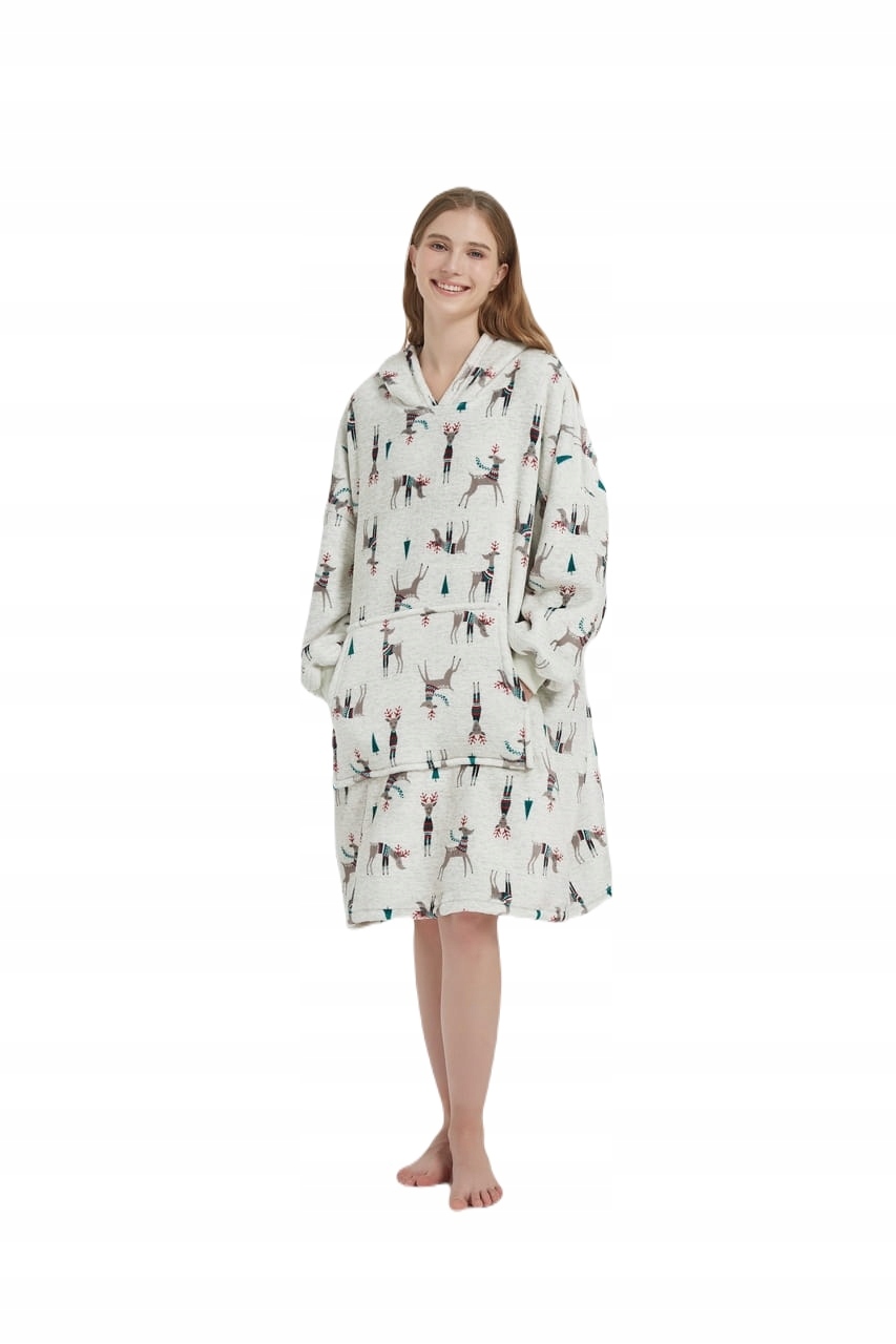 Mikinová Deka s kapucí Sherpa Hoodie X-mass Deer