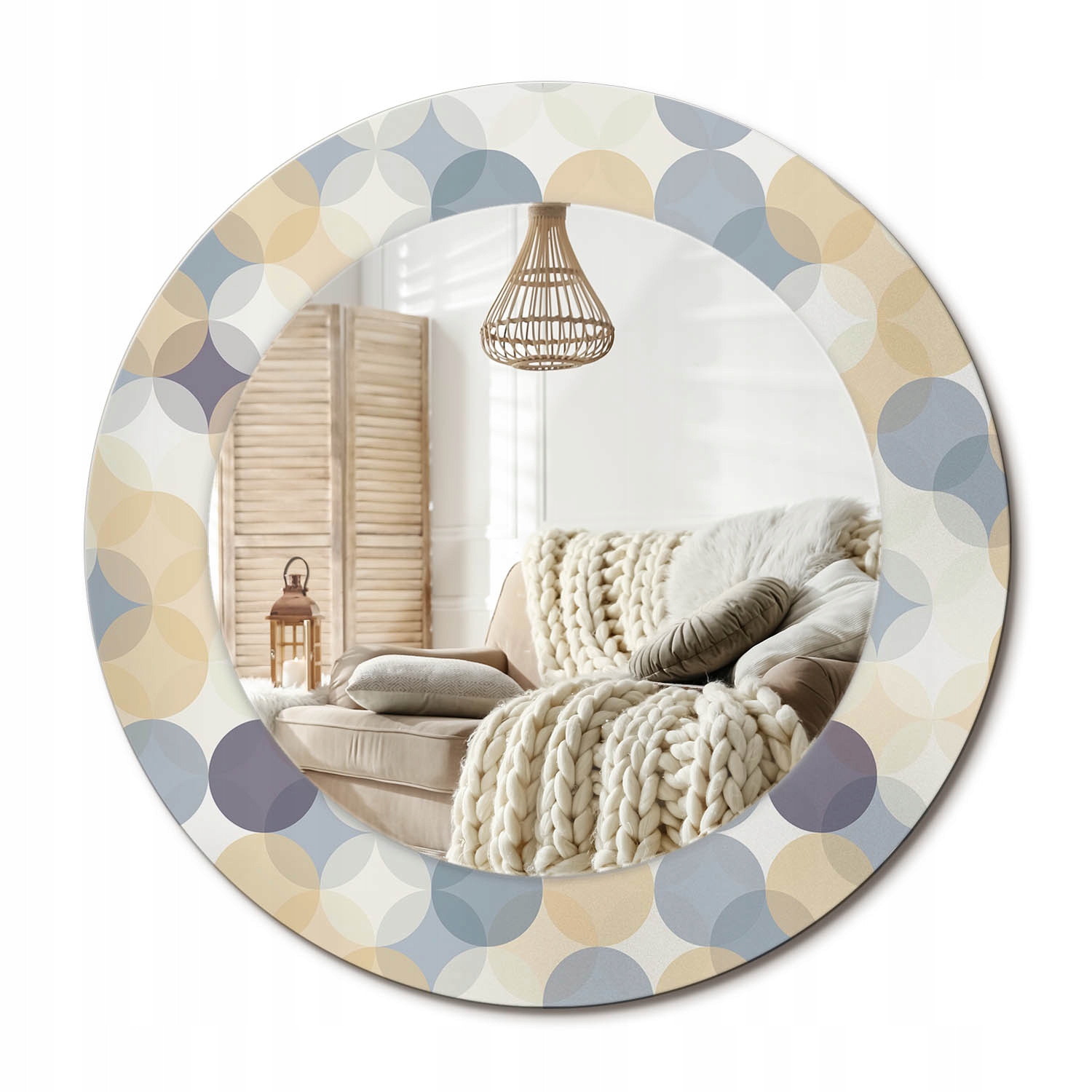 Zrkadlo s potlačou do kúpeľne, spálne, obývacej izby, priemer 50 cm, geometrické kruhy