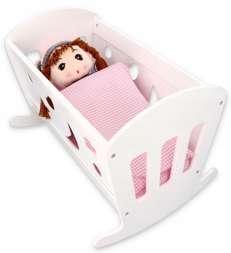 OUTLET!Dzień dziecka Biała kołyska z pościelą dla lalek Wiek dziecka 3 lata +