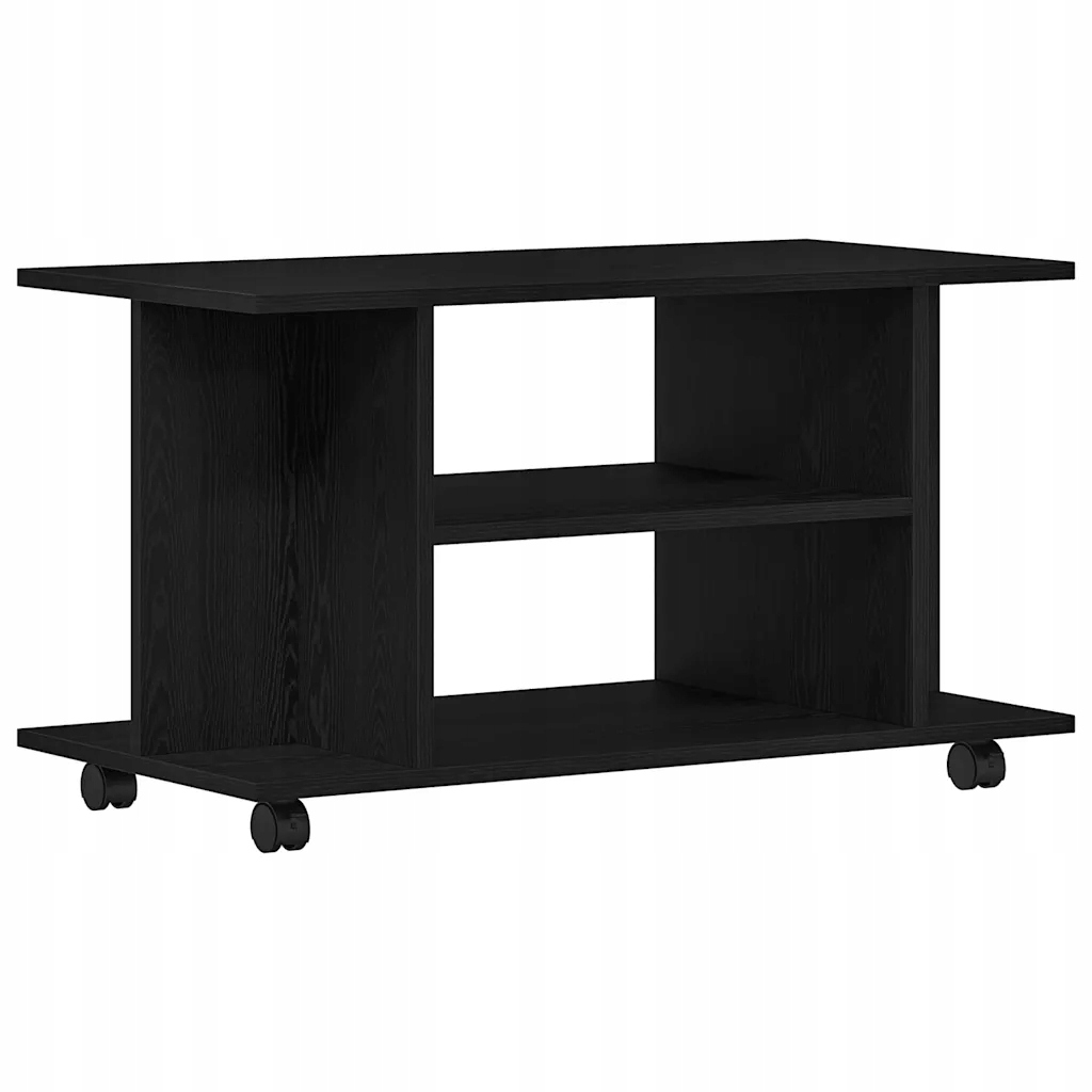 Černá skříňka pod televizi 80 x 40 x 45 cm, s kolečky, dřevěný kompozit