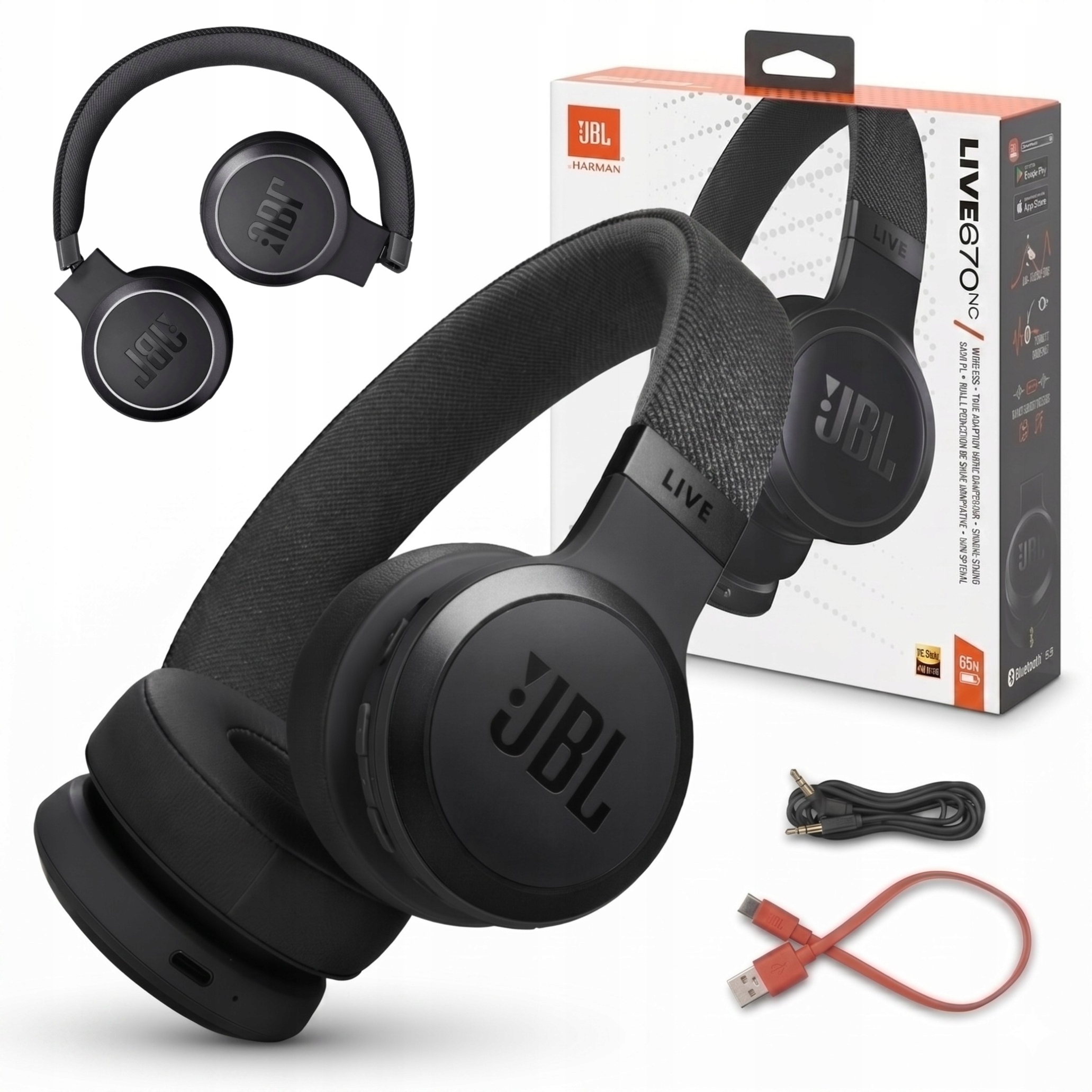 Bezdrátová sluchátka přes uši Jbl Live 670NC s Anc, černá, Bt 5.3 Asistent