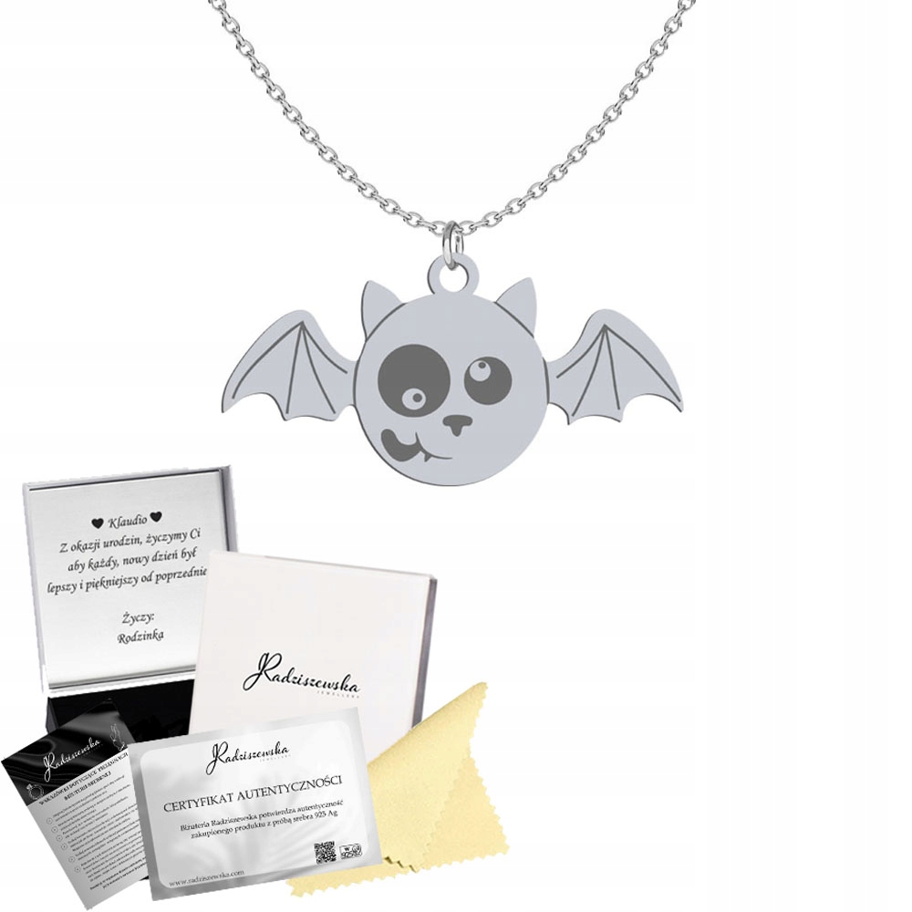Stříbrný náhrdelník s netopýrem Halloween Řetízek 925 Dárek Přání