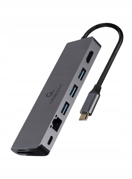 Hub USB-C do HDMI 1xUSB-C RJ45 GbE 2xUSB-A czytnik kart SD PD 100W