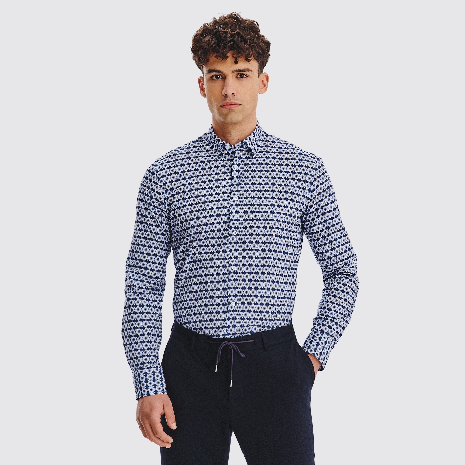 Tmavě modrá pánská košile s geometrickým vzorem Slimovaná Pako Lorente vel 3XL