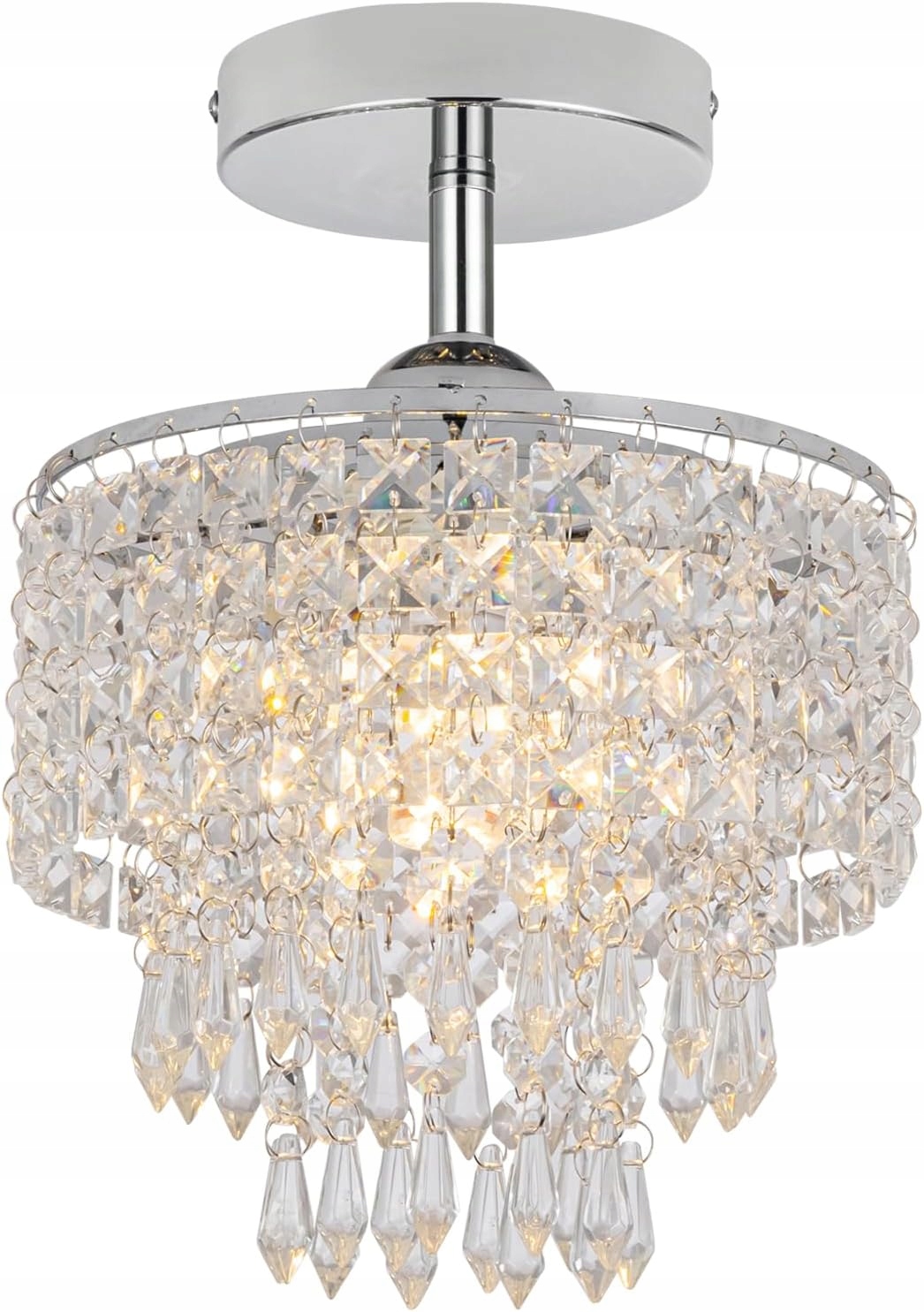 Mini Żyrandol sufitowy Lampa Kryształowa Chrom 3 Poziomy E26 Pasuje do E27