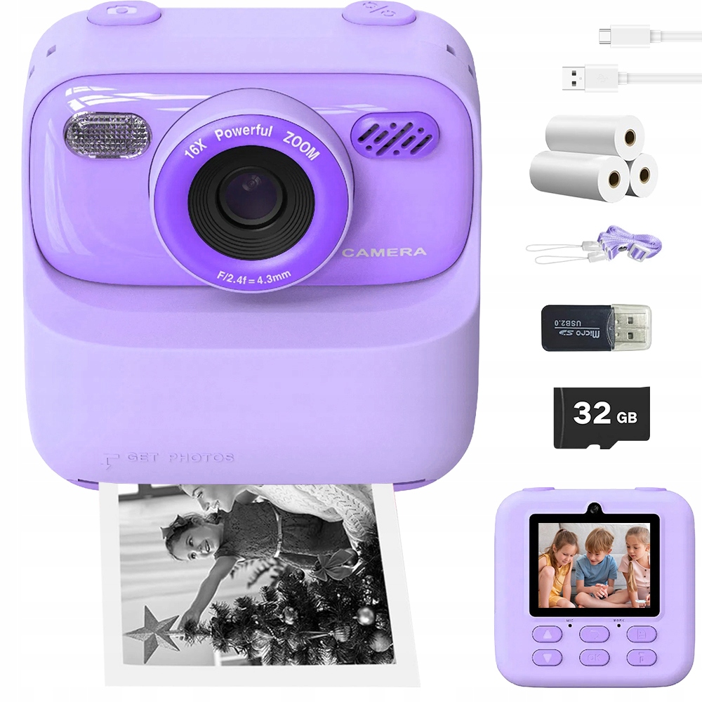 Fotoaparát Pro Děti S 32GB Tiskem 3 Hry 1200MAH Bezpečný Bpa-free