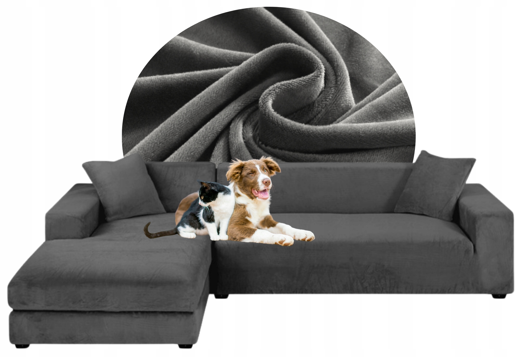 Potah Na Celý Roh Pohovka Šedá Velur Elastický 2+2 Os