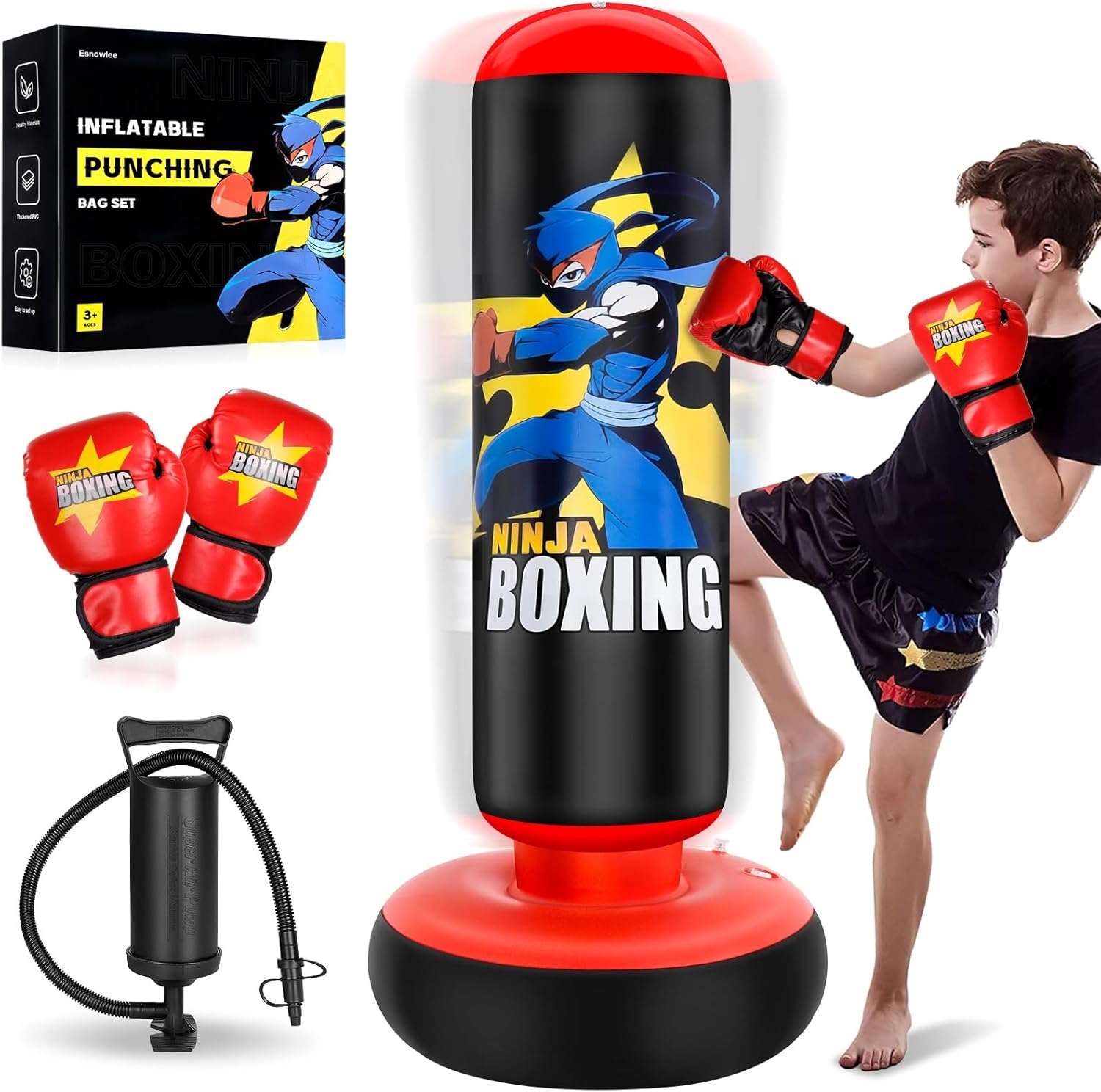 Boxerský pytel pro děti 168 cm stojící s rukavicemi a pumpičkou pro Mma