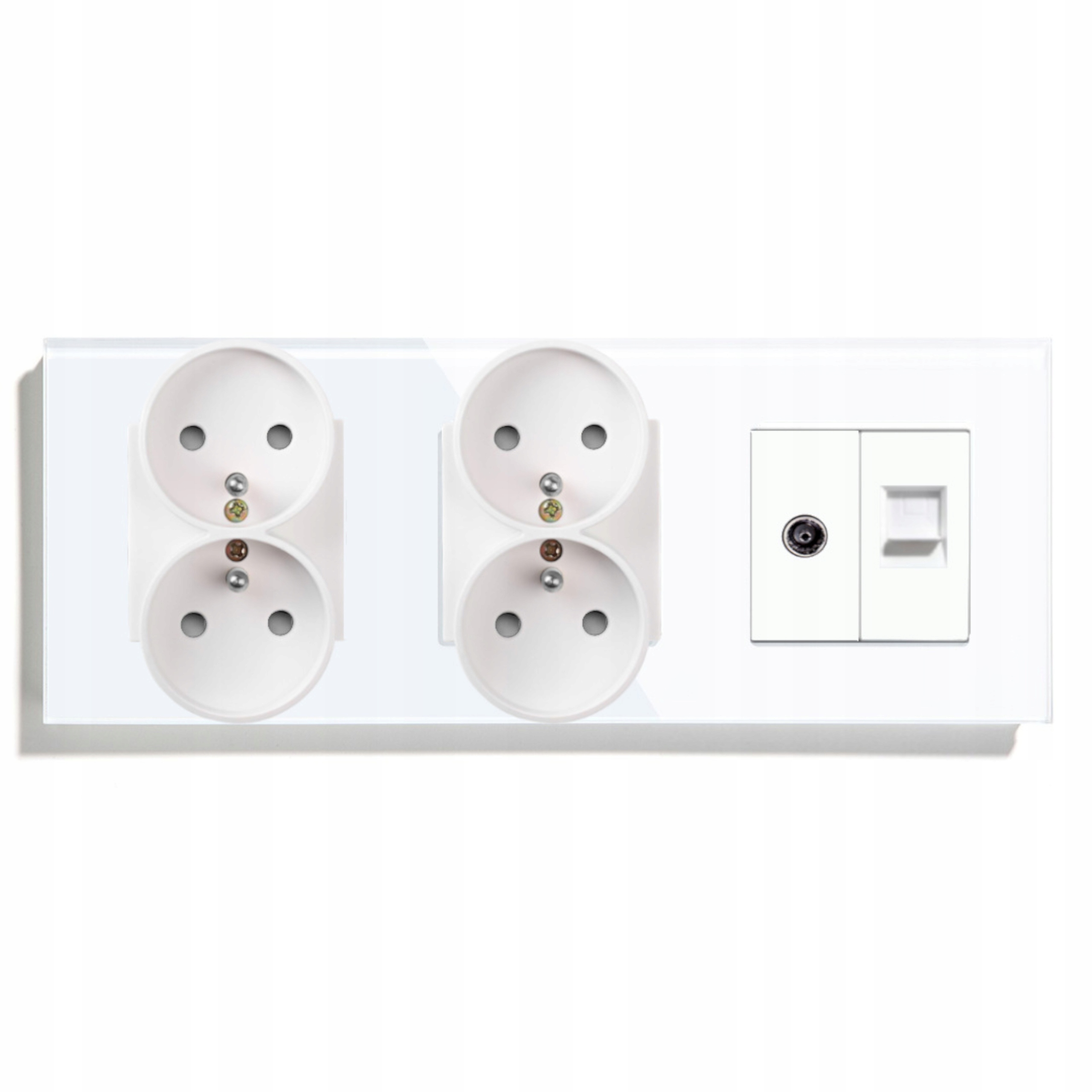 Elektrická Zásuvka Skleněná Trojitá 3F 229 mm Tv Anténa Internet RJ45 CAT5e