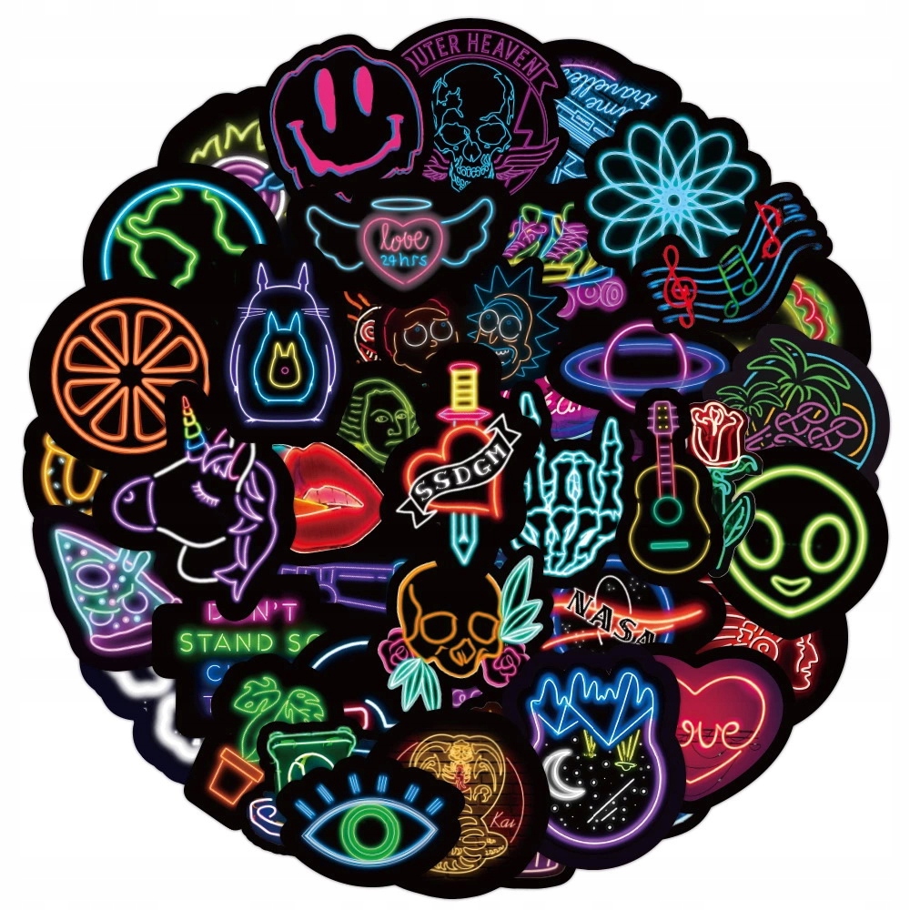 

Wlepy Sticker Naklejki Wodoodporne MIX Neon 50szt