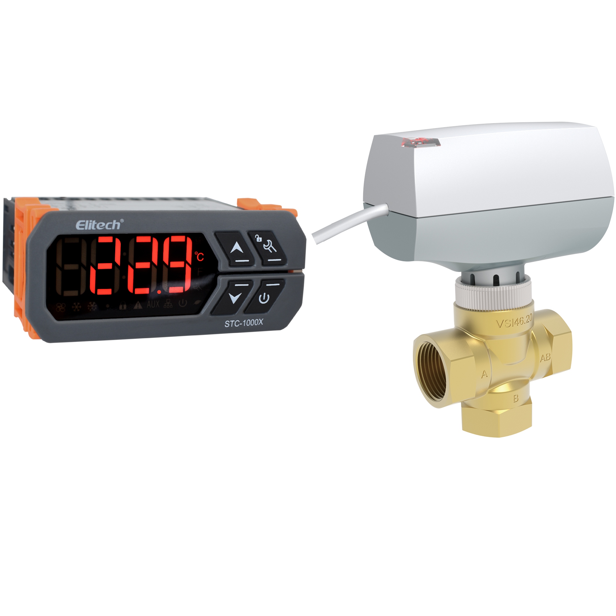 

Zawór trój-drożny z siłownikiem i termostatem 230V