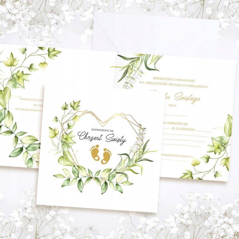 ZAPROSZENIA do wypisania na Chrzest Stópki 10szt Kolor biały