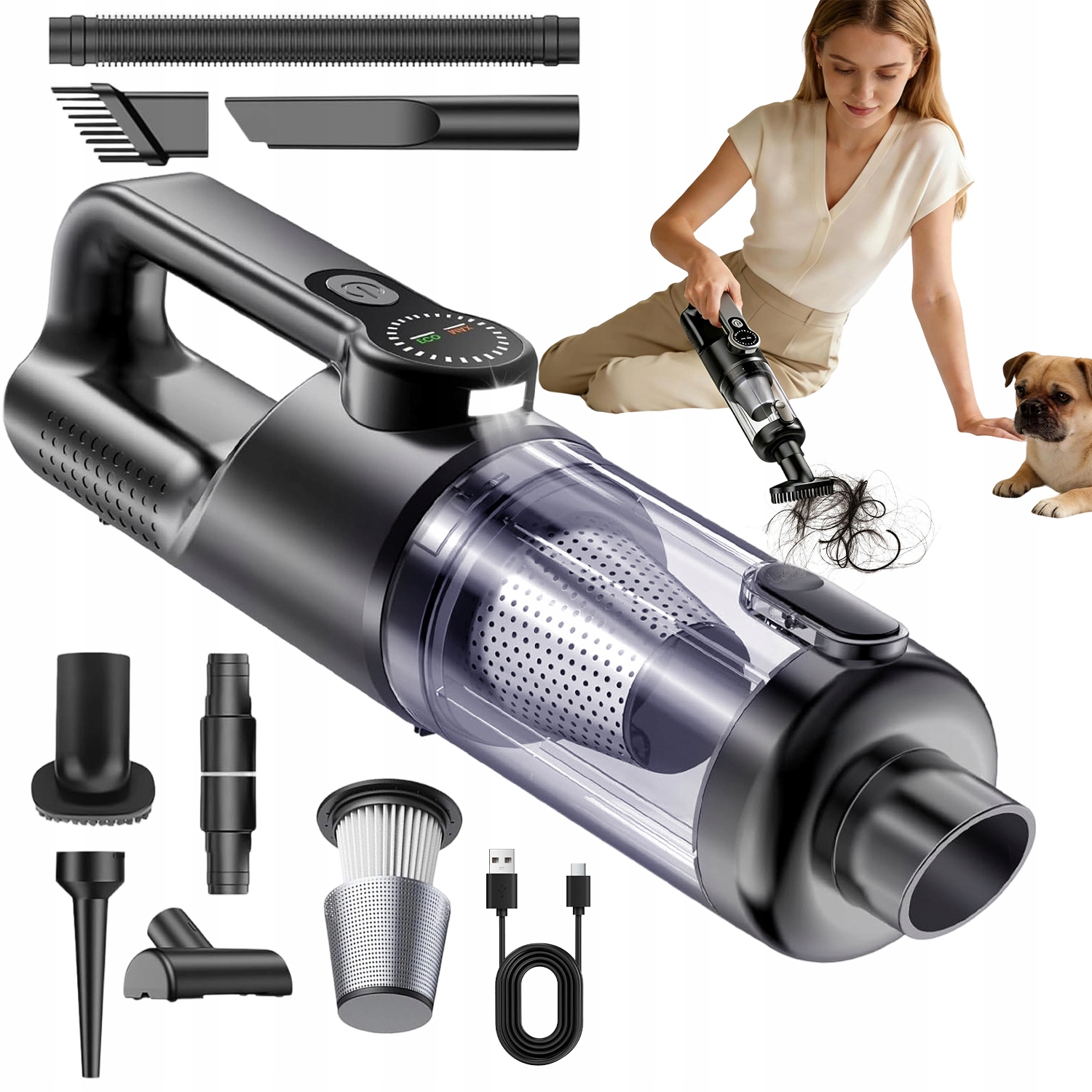 Vysavač S Led Digitálním Displejem Do Auta I Domácnosti