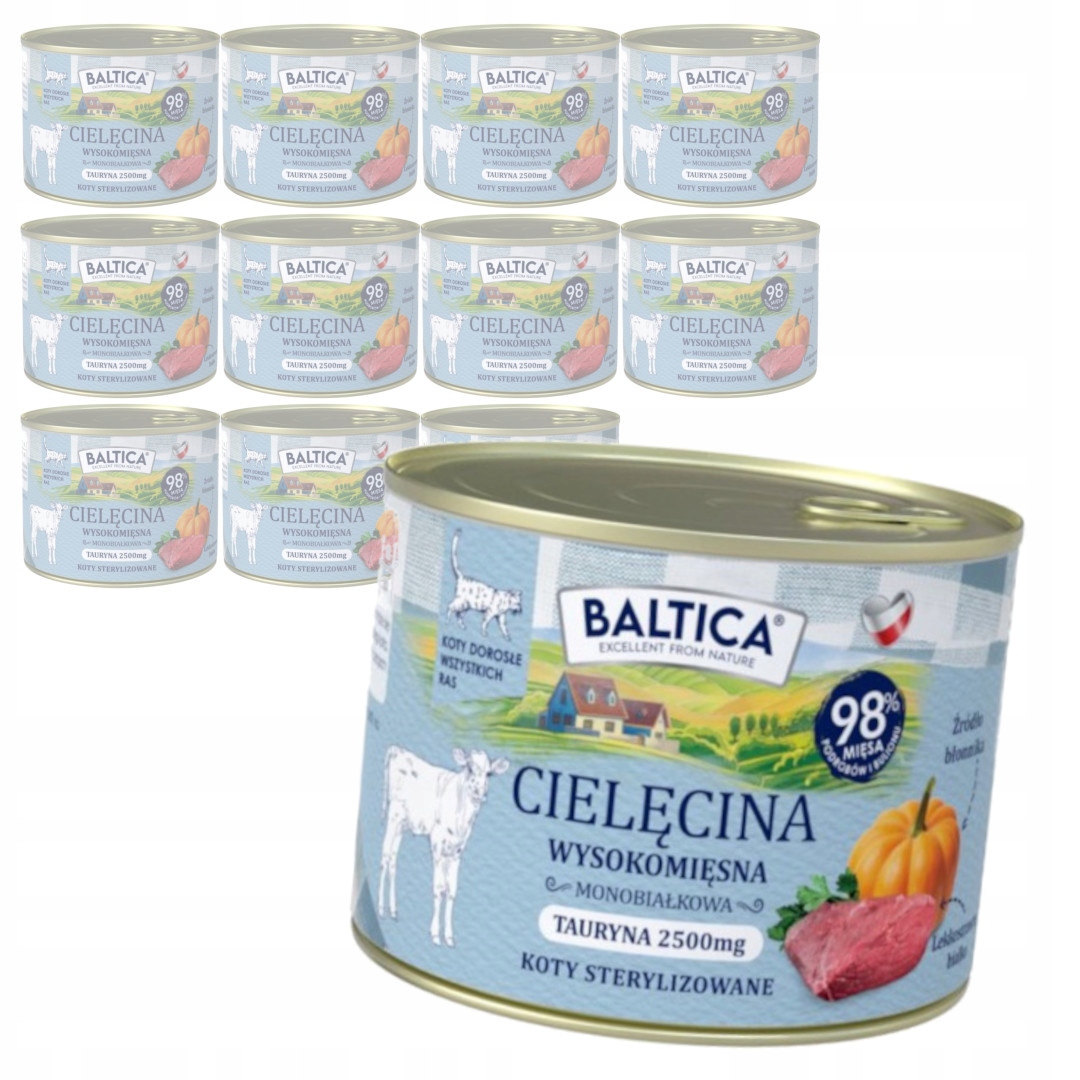 Baltica Telecí maso 12x185g Bezobilné Vlhké Krmivo pro sterilizované kočky