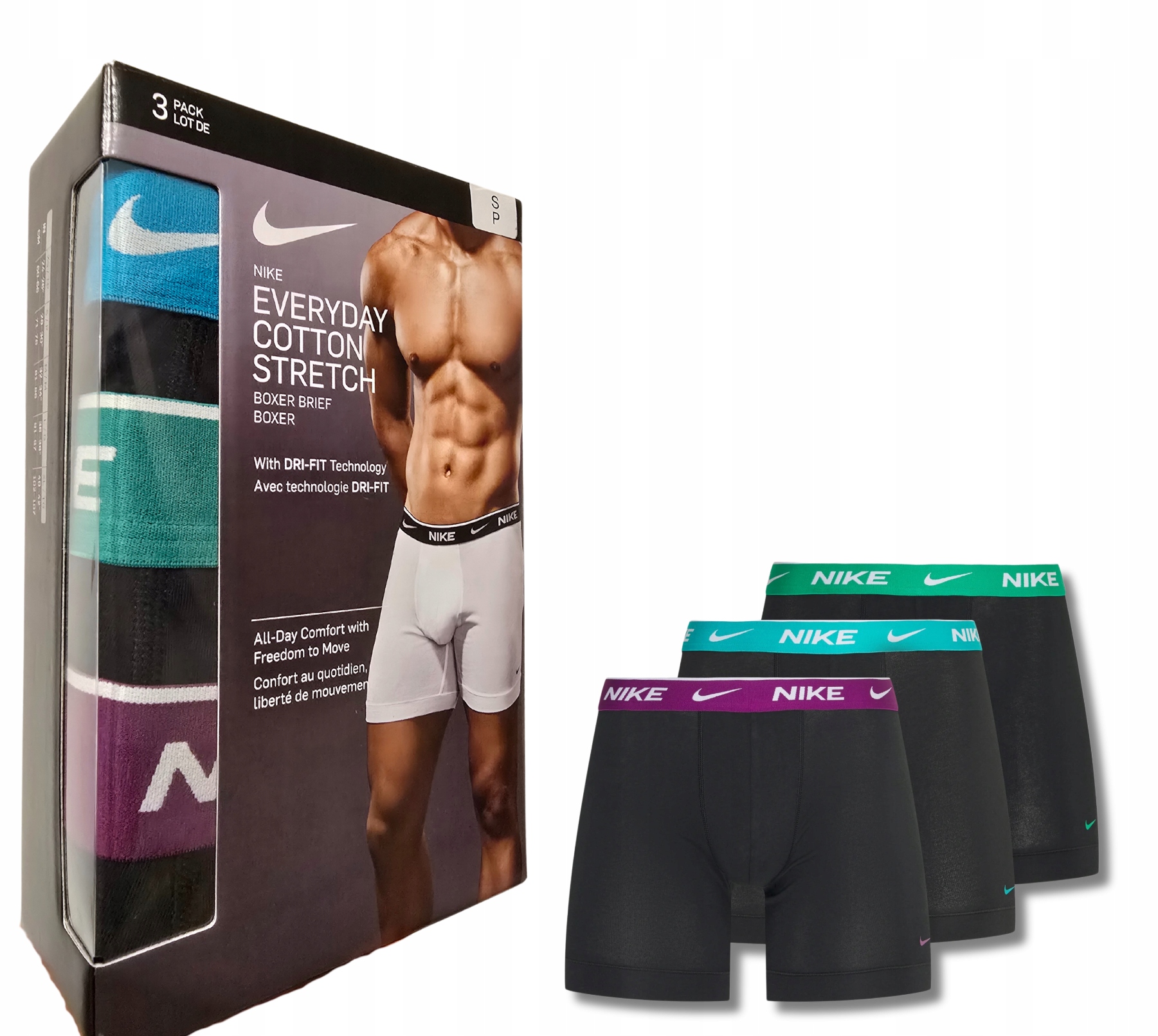 Pánské boxerky Slipy Spodní prádlo Nike Dri-FIT Everyday Cotton Boxer 3Pak S