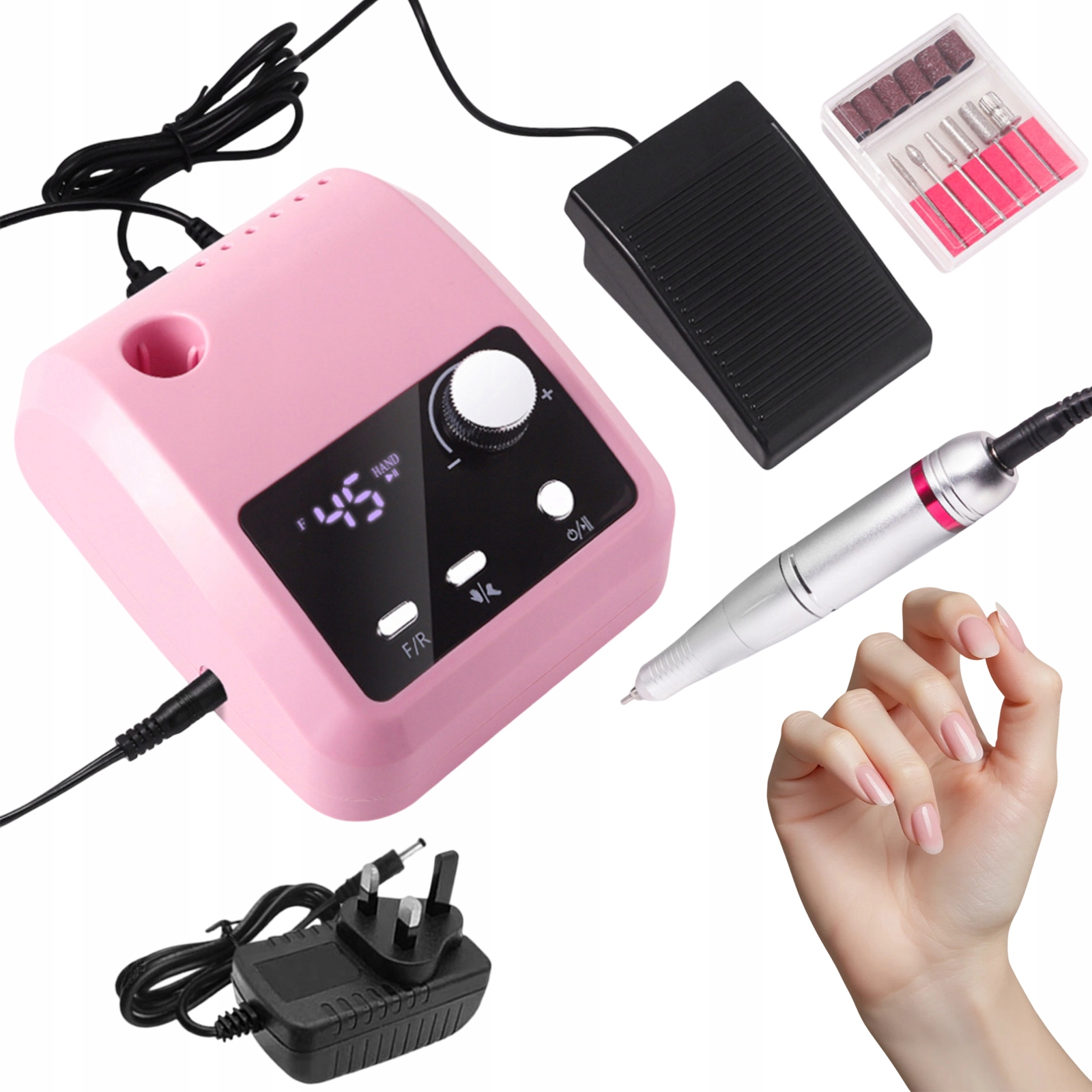 Elektrická Bruska Na Nehty Profesionální Sada 45000RPM 5V1 Růžová