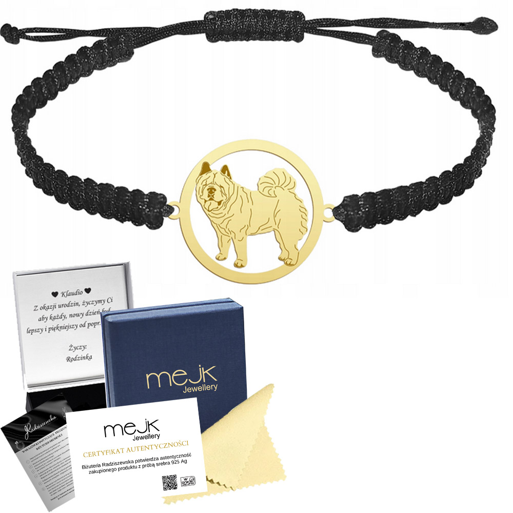 Zlatý náramek s Chow chow Soft 925 Makramé Šperky Gravírování Bonus