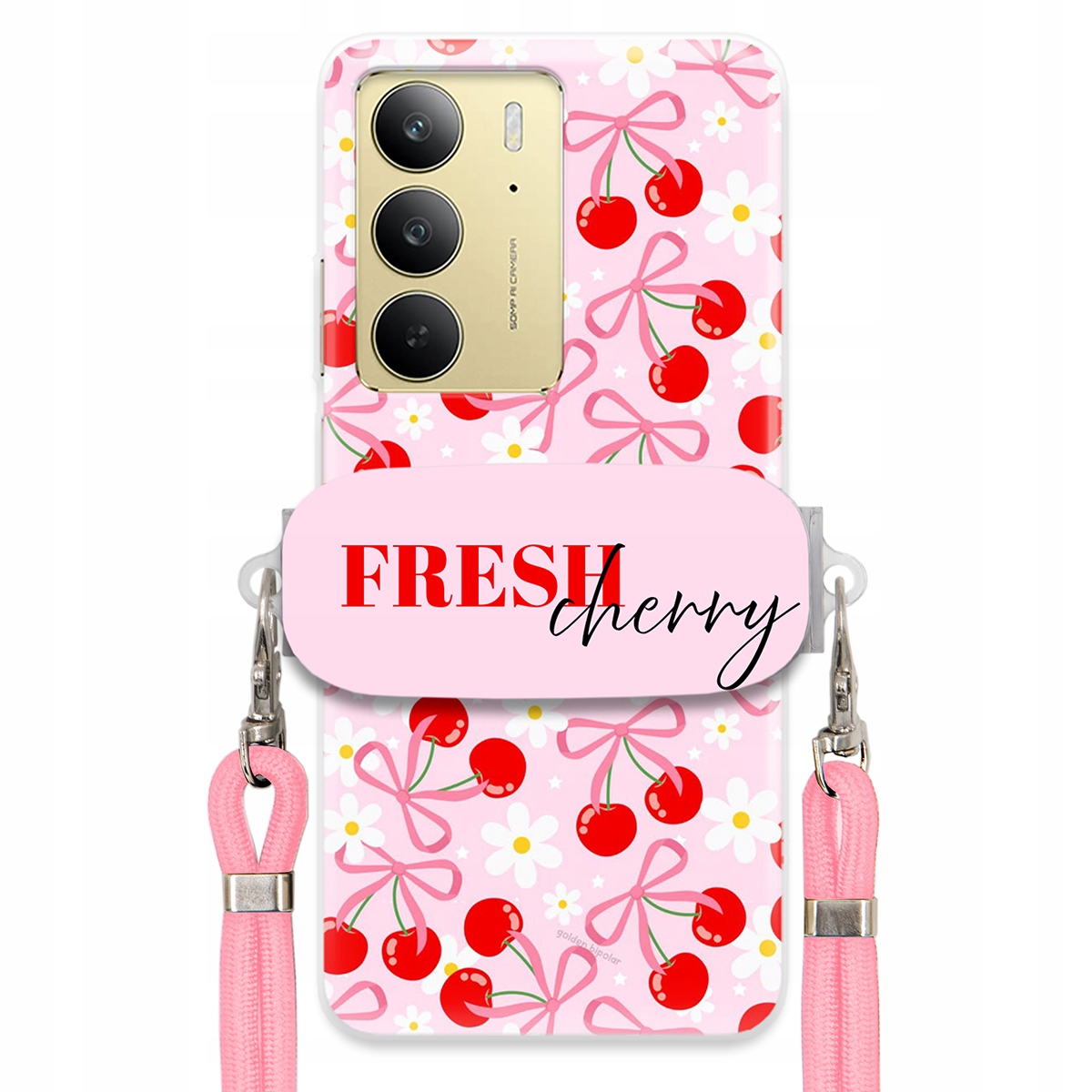 Puzdro pre Realme C75 4G držiak na šnúrku Ružový Fresh Cherry Kokardy