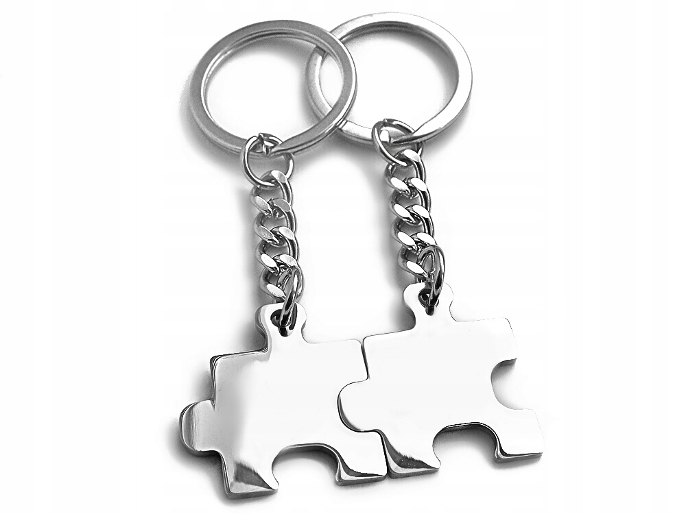

Breloki puzzle dla pary, z grawerem, stal, srebrne