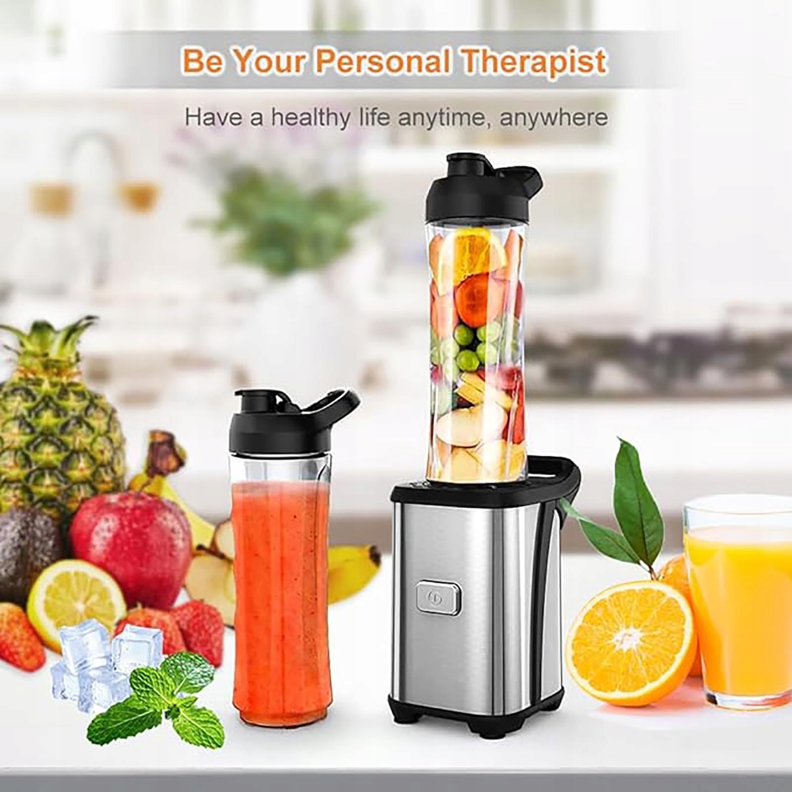 ENFMAY Blender Do Smoothie 350W Z 2x600ml Butelkami Srebrny Blender — miniatura 5