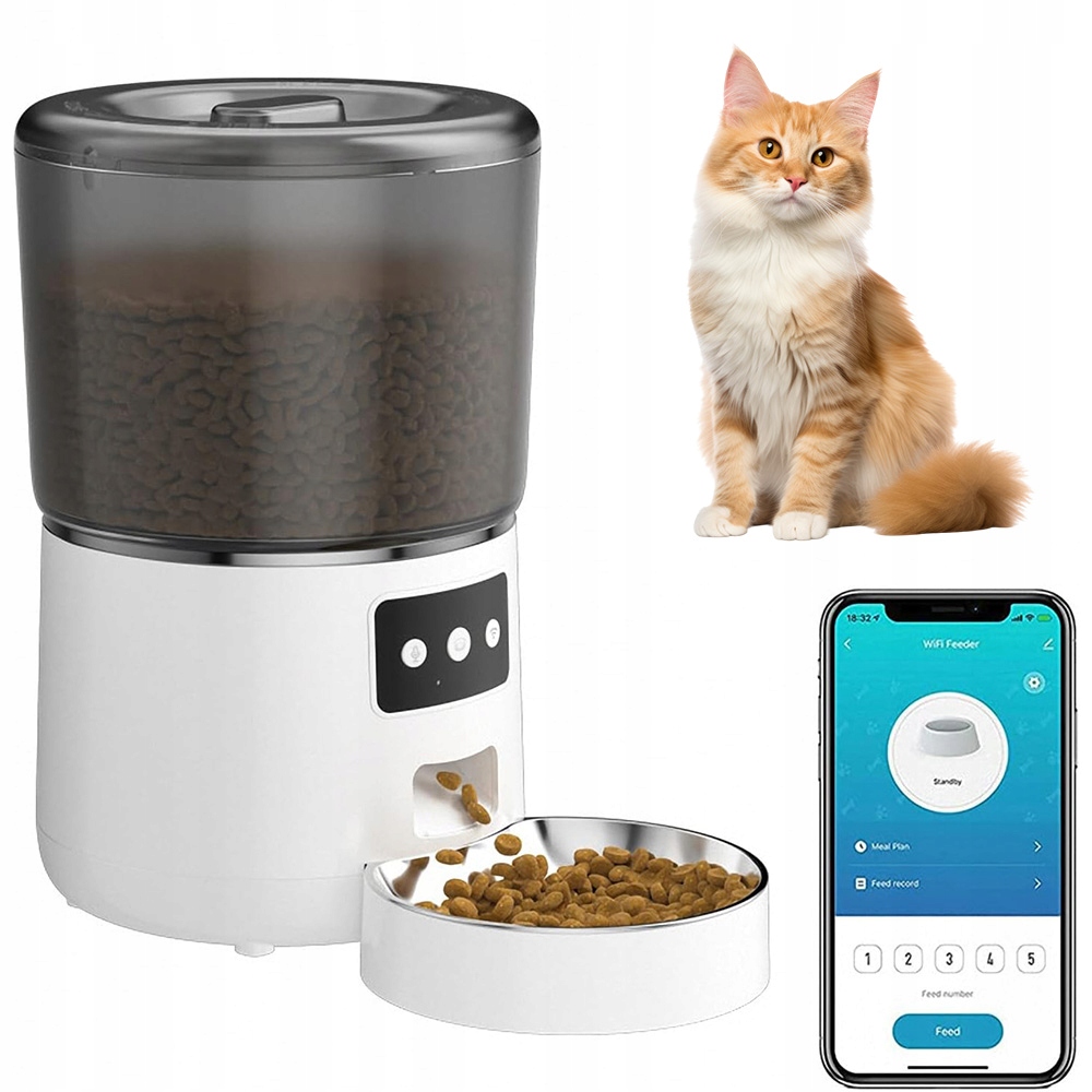 Levně 4L automatický Wifi krmítko pro zvířata kočka dávkovač suchého krmiva Wi-Fi