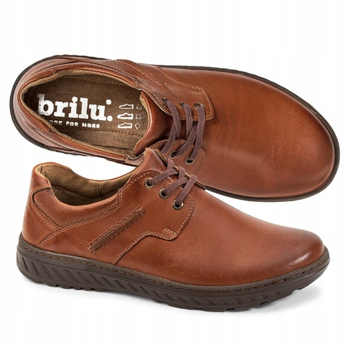 Brilu Polskie Skórzane Sznurowane Półbuty Męskie Malcolm Brązowe 42