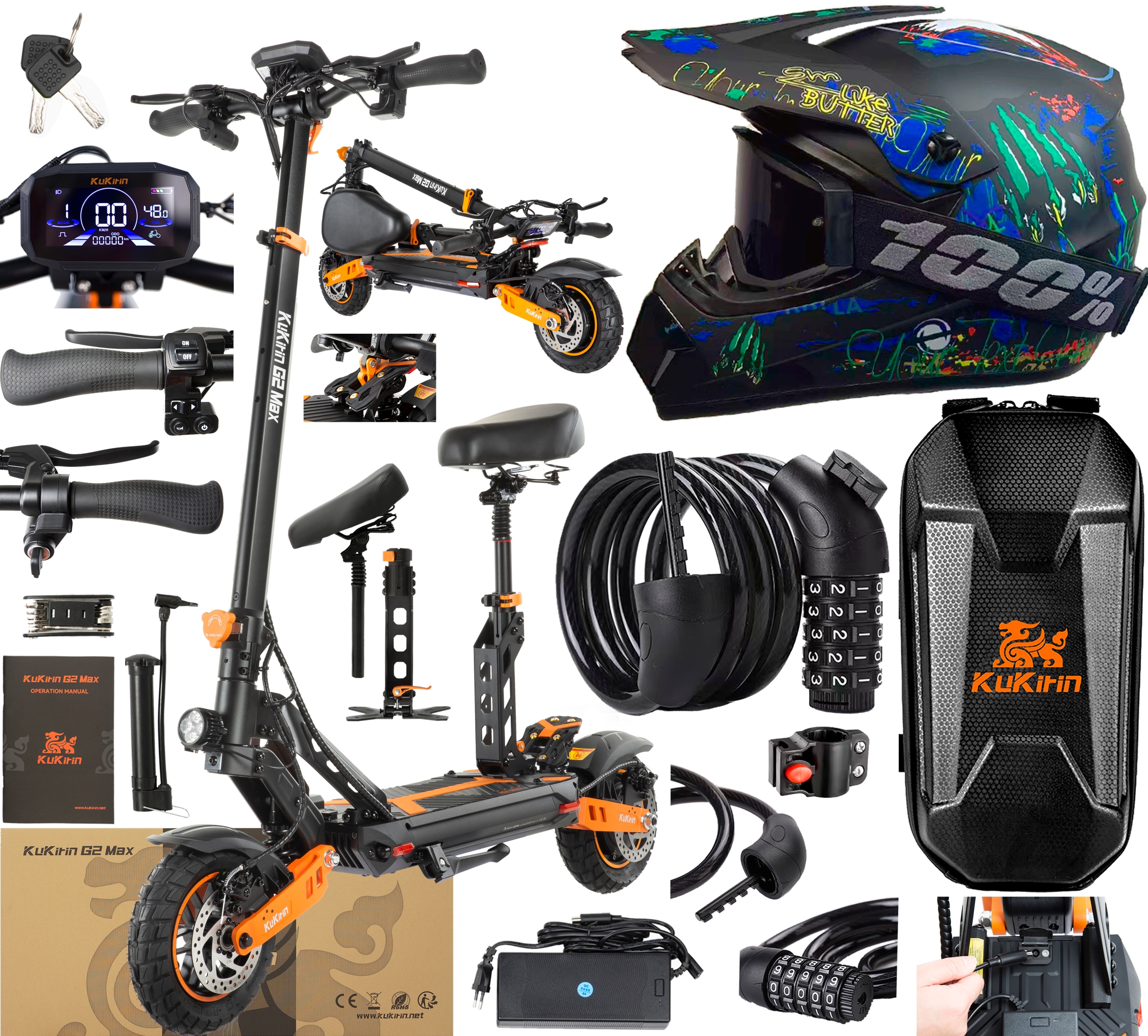 KuKirin G2 Max Elektrické vozidlo 1000W 48V 20.8AH 55KM/H 70KM 3 dárky