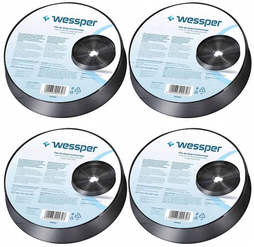 4x FILTR WĘGLOWY DO OKAPU KUCHENNEGO Akpo Wk-4 Wk-5 Wk-6 Wk-9 - 17 x 3,6 cm Marka WESSPER