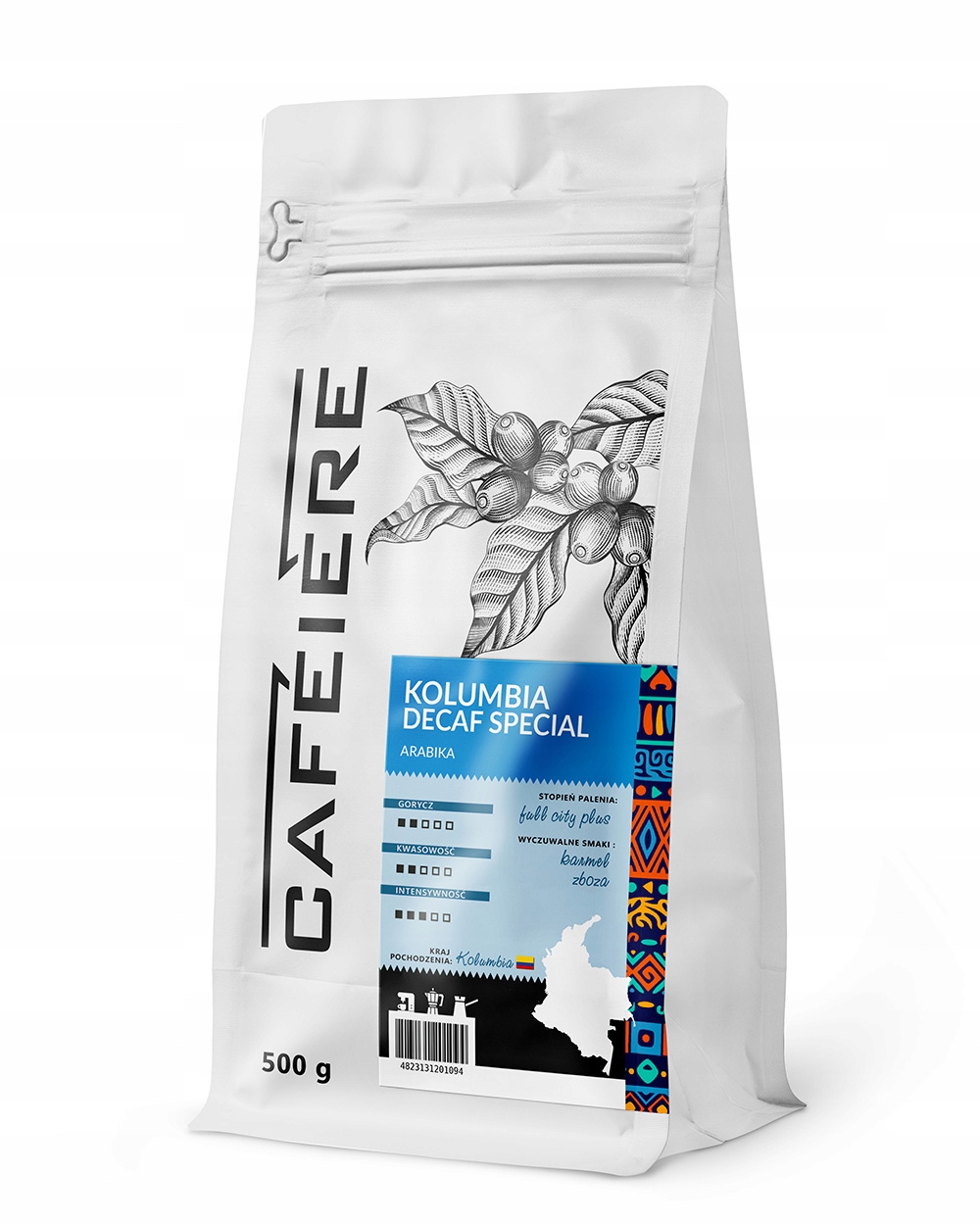 Levně Káva bezkofeinová 100% zrnková Arabica Čerstvě pražená Kolumbie Decaf, 500 g